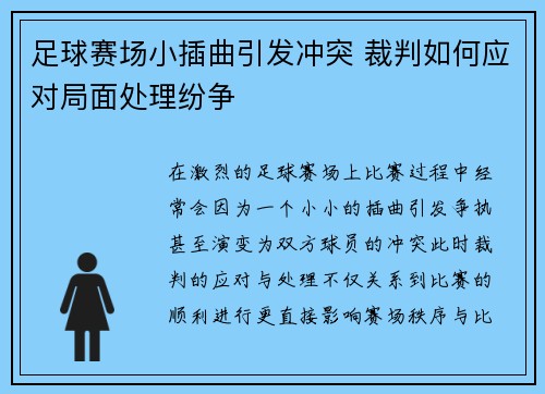 足球赛场小插曲引发冲突 裁判如何应对局面处理纷争
