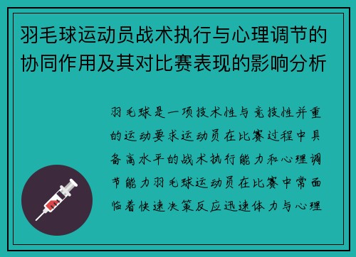 羽毛球运动员战术执行与心理调节的协同作用及其对比赛表现的影响分析